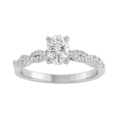 1.00Ct  Round & Oval Diamond Classic Ring In 14K White Gold Ladies Fine Jewelry Ring 3/4Ct Oval Center Stone (Color F-G -Clarity Vs1/Vs2)
