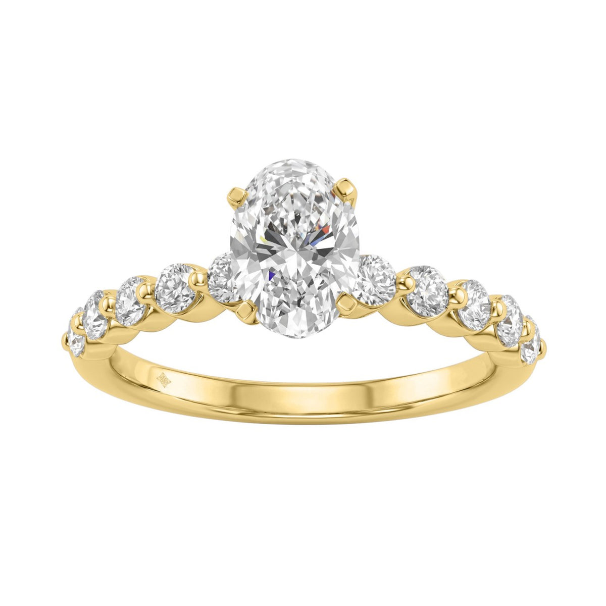 1 1/2Ct  Round &amp; Oval Diamond Classic Ring In 14K Yellow Gold Ladies Fine Jewelry Ring 1Ct Oval Center Stone (Color F-G -Clarity Vs1/Vs2)