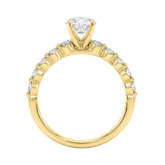 1 1/2Ct  Round &amp; Oval Diamond Classic Ring In 14K Yellow Gold Ladies Fine Jewelry Ring 1Ct Oval Center Stone (Color F-G -Clarity Vs1/Vs2)