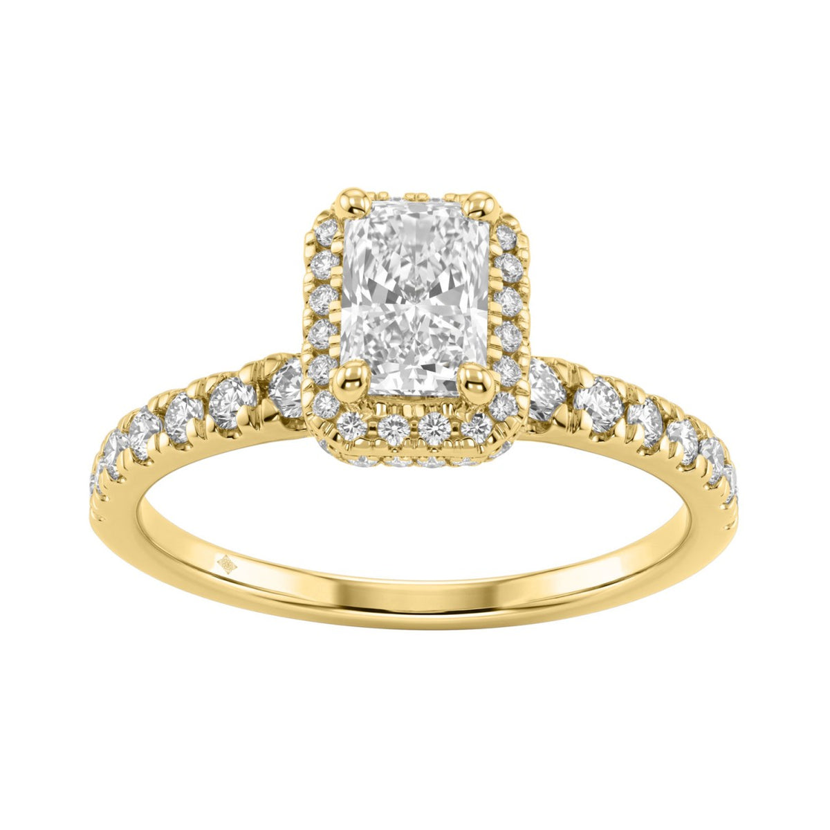 1 1/4Ct Radiant & Round Lab-Grown Diamond Ring In 14K Yellow Gold Ladies Engagement Ring 3/4Ct Radiant Center Stone (Color F-G -Clarity Vs1/Vs2)
