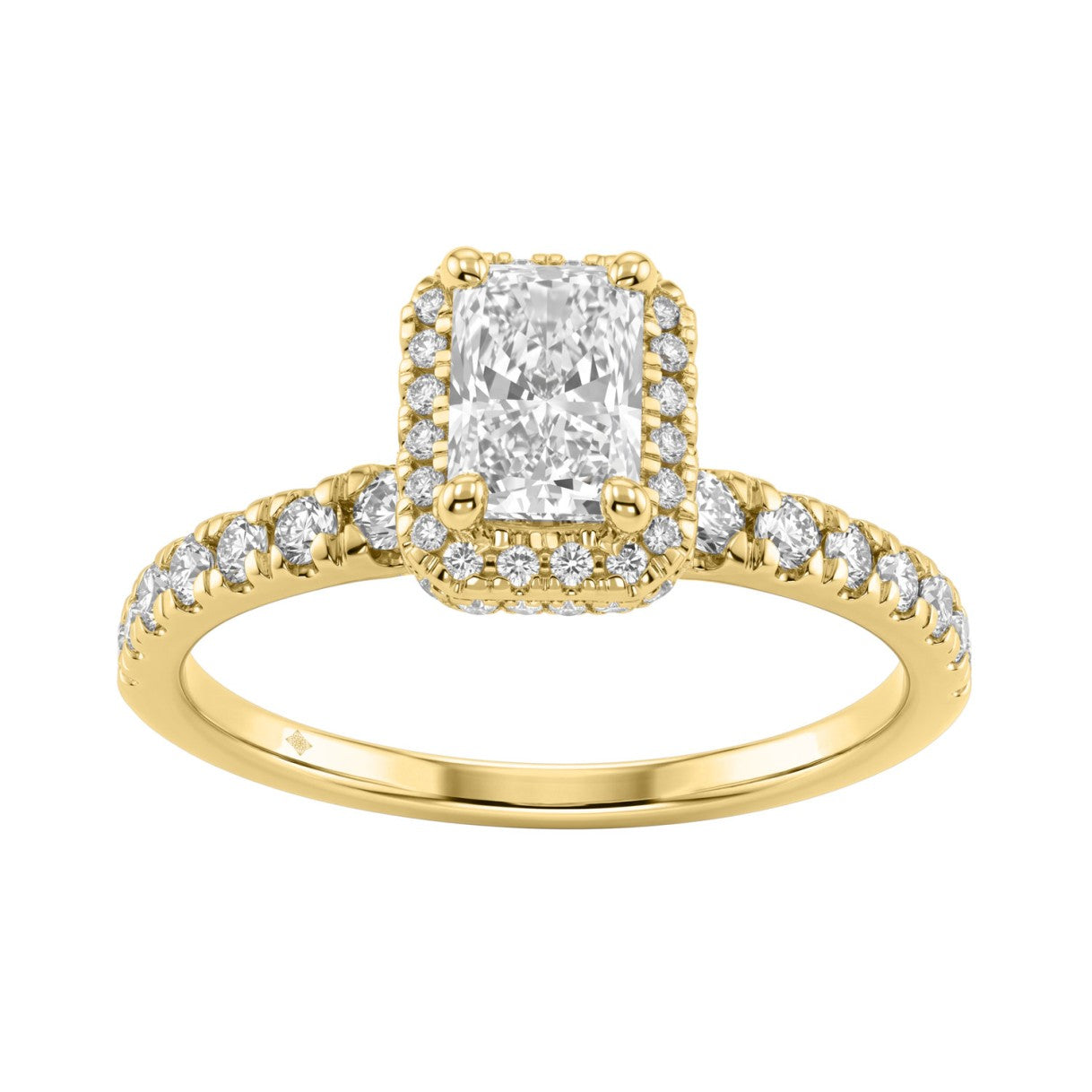 1 1/4Ct Radiant & Round Lab-Grown Diamond Ring In 14K Yellow Gold Ladies Engagement Ring 3/4Ct Radiant Center Stone (Color F-G -Clarity Vs1/Vs2)