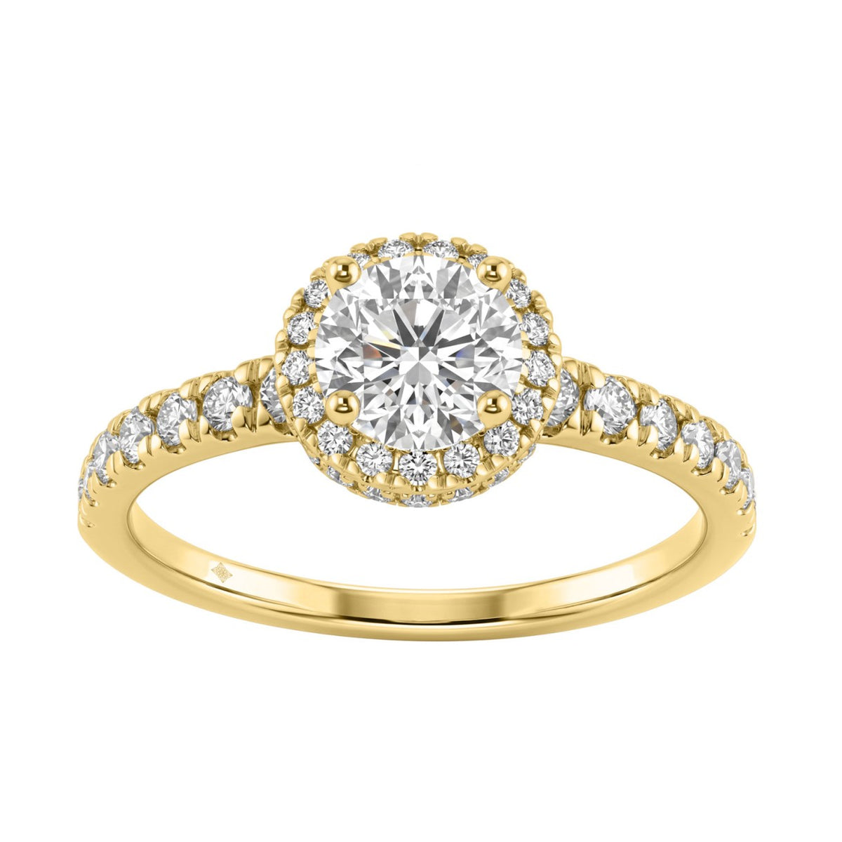 Ladies 14K Yellow Gold Engagement Ring With 1 1/4Ct Round Lab-Grown Diamonds Fine Jewelry 3/4Ct Round Center Stone (Color F-G -Clarity Vs1/Vs2)