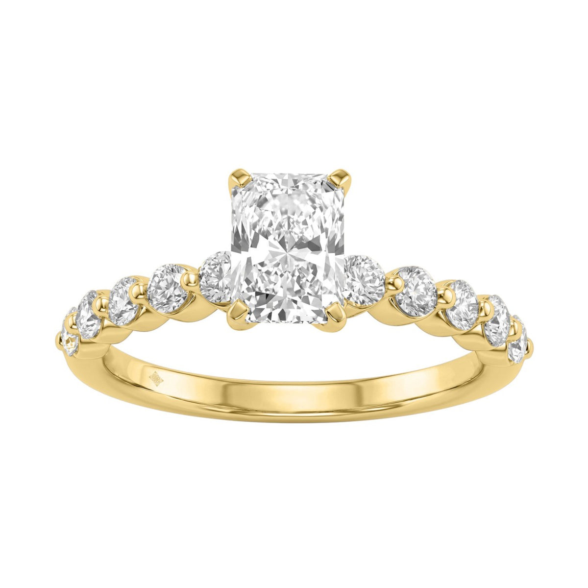 14K Yellow Gold 1 1/2Ct Round & Radiant Lab-Grown Diamond Engagement Ring For Women 1Ct Radiant Center Stone (Color F-G -Clarity Vs1/Vs2)
