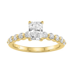 14K Yellow Gold 1 1/2Ct Round & Radiant Lab-Grown Diamond Engagement Ring For Women 1Ct Radiant Center Stone (Color F-G -Clarity Vs1/Vs2)