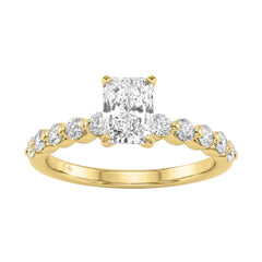14K Yellow Gold 1 1/2Ct Round & Radiant Lab-Grown Diamond Engagement Ring For Women 1Ct Radiant Center Stone (Color F-G -Clarity Vs1/Vs2)