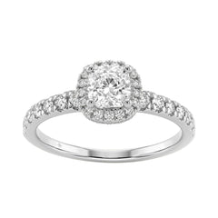 Ladies 14K White Gold Engagement Ring With 1 1/4Ct Round & Cushion Lab-Grown Diamonds Fine Jewelry 3/4Ct Cushion Center Stone (Color F-G -Clarity Vs1/Vs2)
