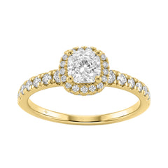 Ladies 14K Yellow Gold Engagement Ring With 1 1/4Ct Round &amp; Cushion Lab-Grown Diamonds Fine Jewelry 3/4Ct Cushion Center Stone (Color F-G -Clarity Vs1/Vs2)