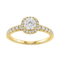 Ladies 14K Yellow Gold Engagement Ring With 1 1/4Ct Round & Cushion Lab-Grown Diamonds Fine Jewelry 3/4Ct Cushion Center Stone (Color F-G -Clarity Vs1/Vs2)