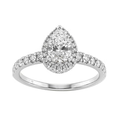 Round Cut Lab-Grown Diamond Engagement Ring 1 1/4Ct In 14K White Gold Ladies Fine Jewelry Ring 3/4Ct Pear Center Stone (Color F-G -Clarity Vs1/Vs2)