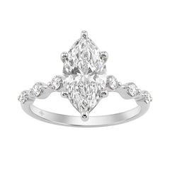 Women 14K White Gold 2 1/4Ct Lab Grown Diamond Ring Marquise Cut With Round Side Stone Engagement Ring 2.00Ct Marquise Center Stone (Color F-G -Clarity Vs1/Vs2)
