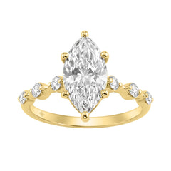 Women 14K Yellow Gold 2 1/4Ct Lab Grown Diamond Ring Marquise Cut With Round Side Stone Engagement Ring 2.00Ct Marquise Center Stone (Color F-G -Clarity Vs1/Vs2)
