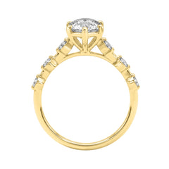 Women 14K Yellow Gold 2 1/4Ct Lab Grown Diamond Ring Marquise Cut With Round Side Stone Engagement Ring 2.00Ct Marquise Center Stone (Color F-G -Clarity Vs1/Vs2)