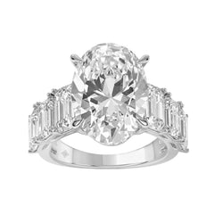 Luxury 14K White Gold 5 1/2Ct Emerald & Oval Cut Diamond Engagement Ring Classic Fine Jewelry For Women 3.00Ct Oval Center Stone (Color F-G -Clarity Vs1/Vs2)