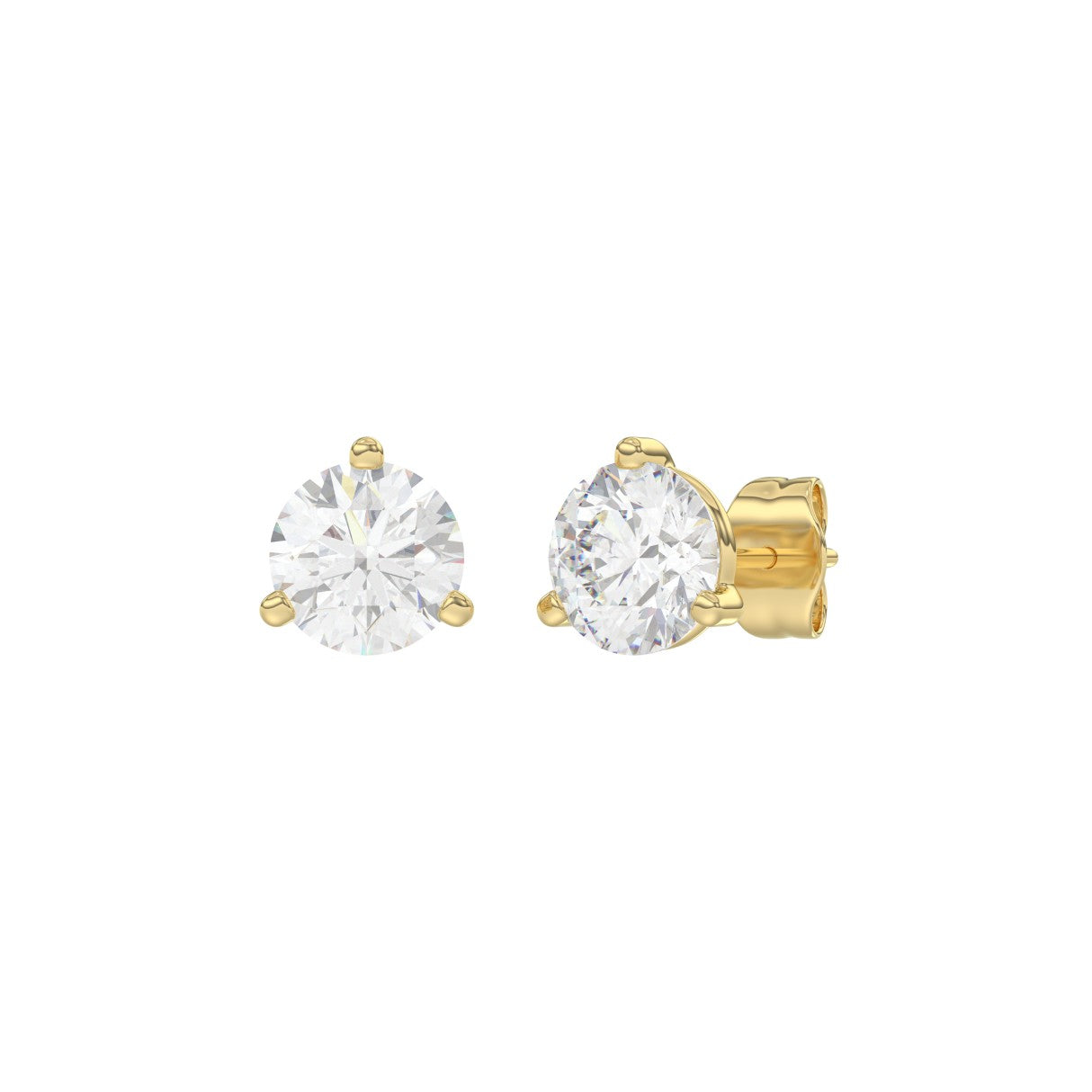 14K Yellow Gold 2.00CT Round Brilliant Diamond Solitaire Stud Earrings for Women Fine Jewelry