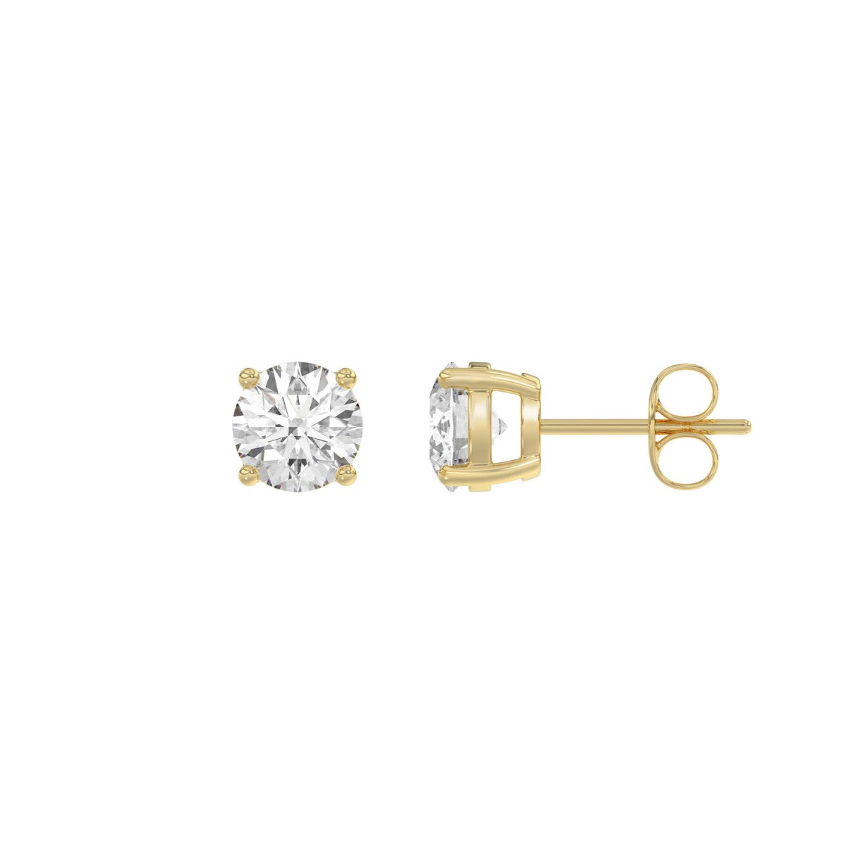 Luxury 14K Yellow Gold 1 1/2Ct Round Diamond Stud Earrings Classic Lab Grown Diamond Solitaire Earrings