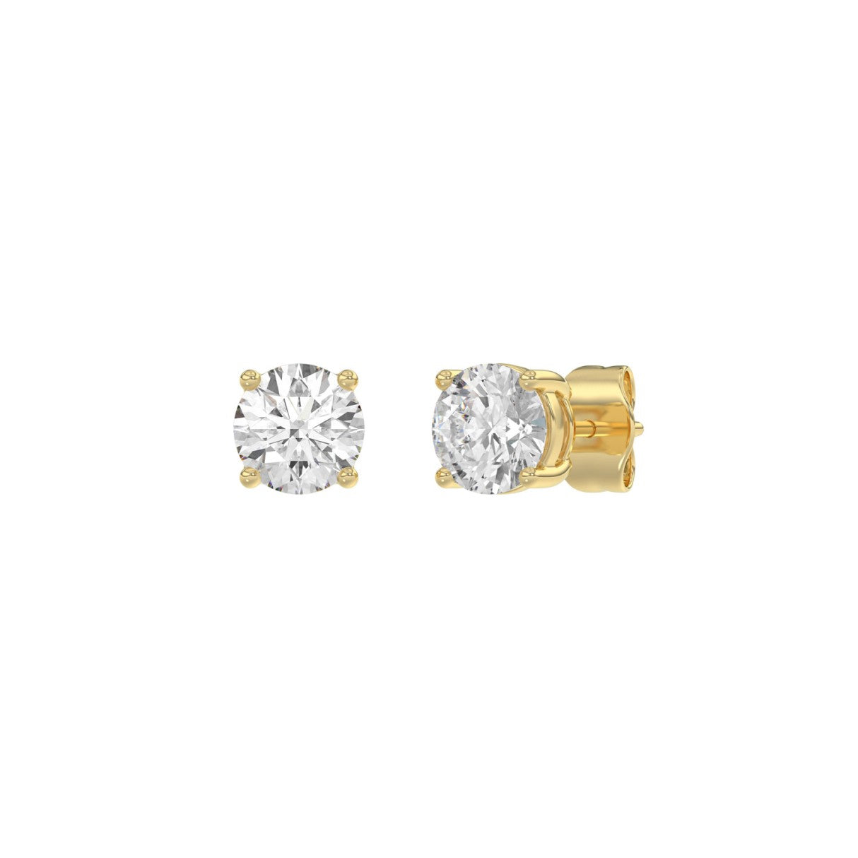 Luxury 14K Yellow Gold 1 1/2Ct Round Diamond Stud Earrings Classic Lab Grown Diamond Solitaire Earrings