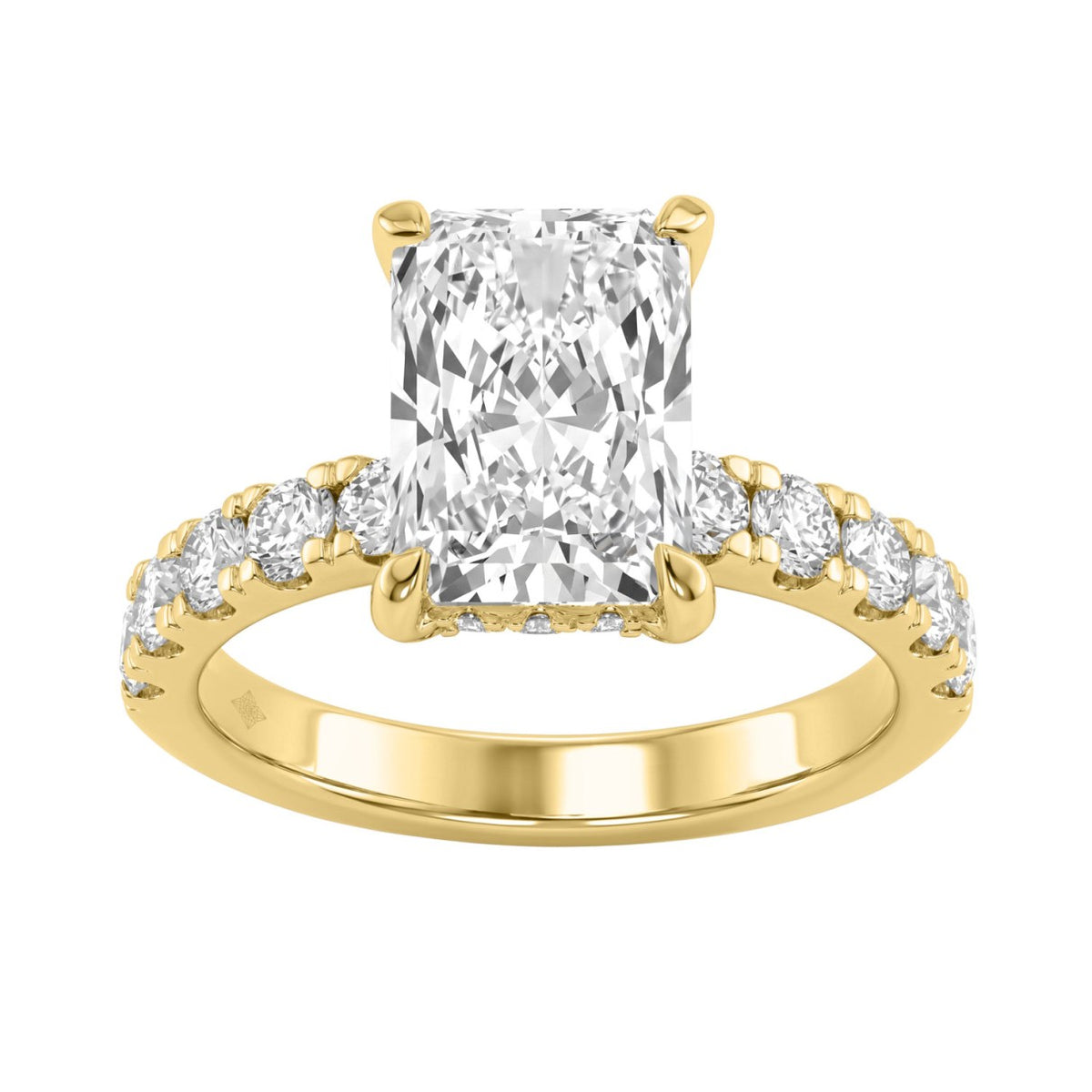 Elegant 14K Yellow Gold Ladies Ring With 4.00Ct Round And Radiant Diamonds In A Sparkling Hidden Halo Ring 3.00Ct Radiant Center Stone (Color F-G -Clarity Vs1/Vs2)