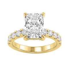Elegant 14K Yellow Gold Ladies Ring With 4.00Ct Round And Radiant Diamonds In A Sparkling Hidden Halo Ring 3.00Ct Radiant Center Stone (Color F-G -Clarity Vs1/Vs2)