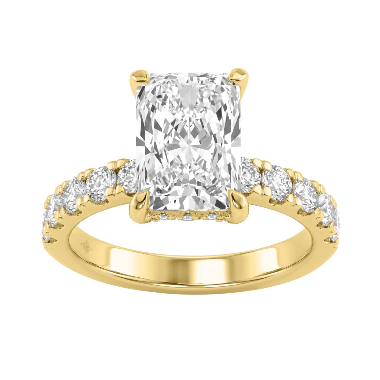 Elegant 14K Yellow Gold Ladies Ring With 4.00Ct Round And Radiant Diamonds In A Sparkling Hidden Halo Ring 3.00Ct Radiant Center Stone (Color F-G -Clarity Vs1/Vs2)