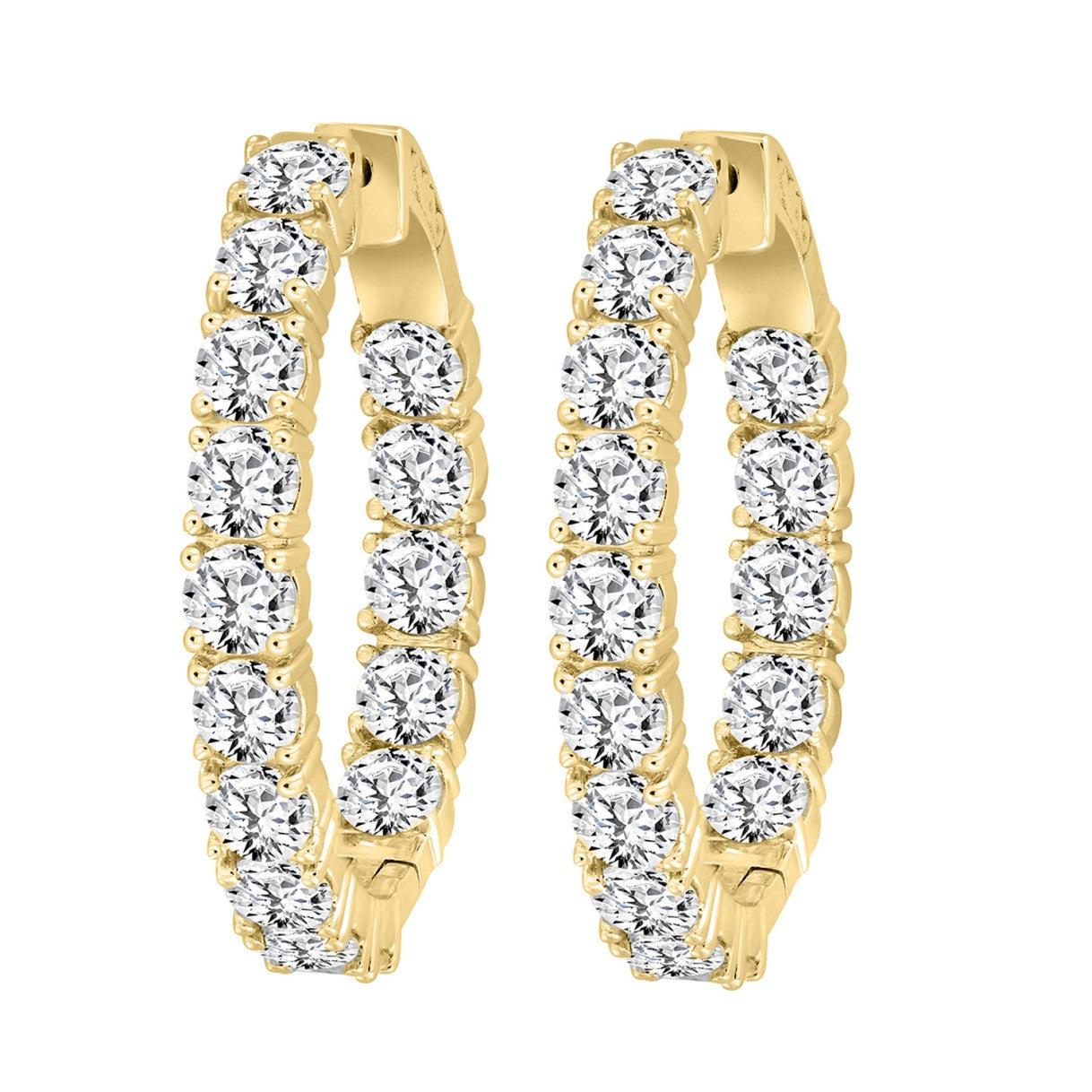LADIES HOOP EARRINGS 9CT ROUND DIAMOND 14K YELLOW GOLD