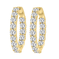 LADIES HOOP EARRINGS 9CT ROUND DIAMOND 14K YELLOW GOLD