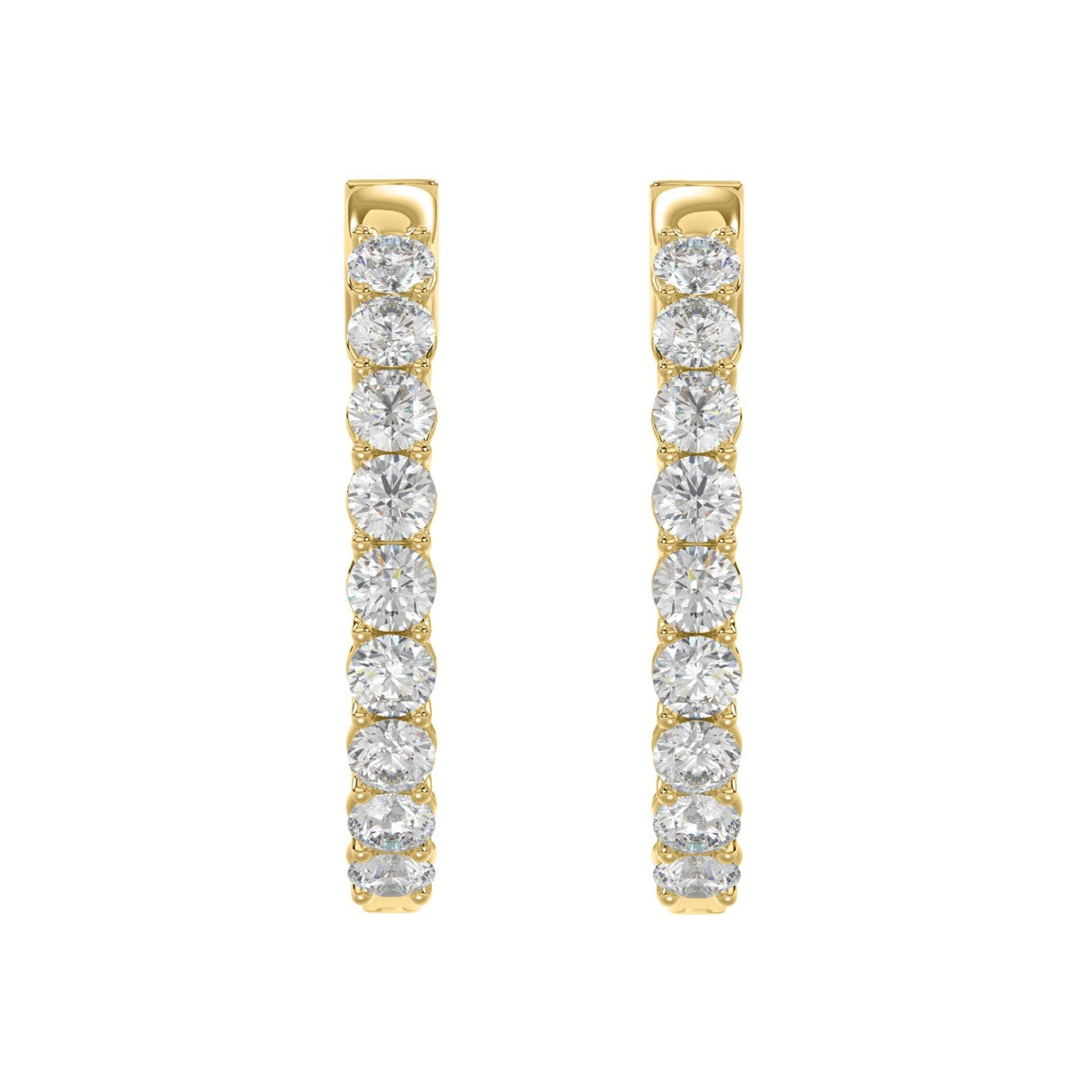 LADIES HOOP EARRINGS 3CT ROUND DIAMOND 14K YELLOW GOLD
