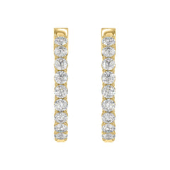 LADIES HOOP EARRINGS 3CT ROUND DIAMOND 14K YELLOW GOLD