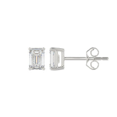 LADIES SOLITAIRE EARRINGS 1CT EMERALD DIAMOND 14K WHITE GOLD