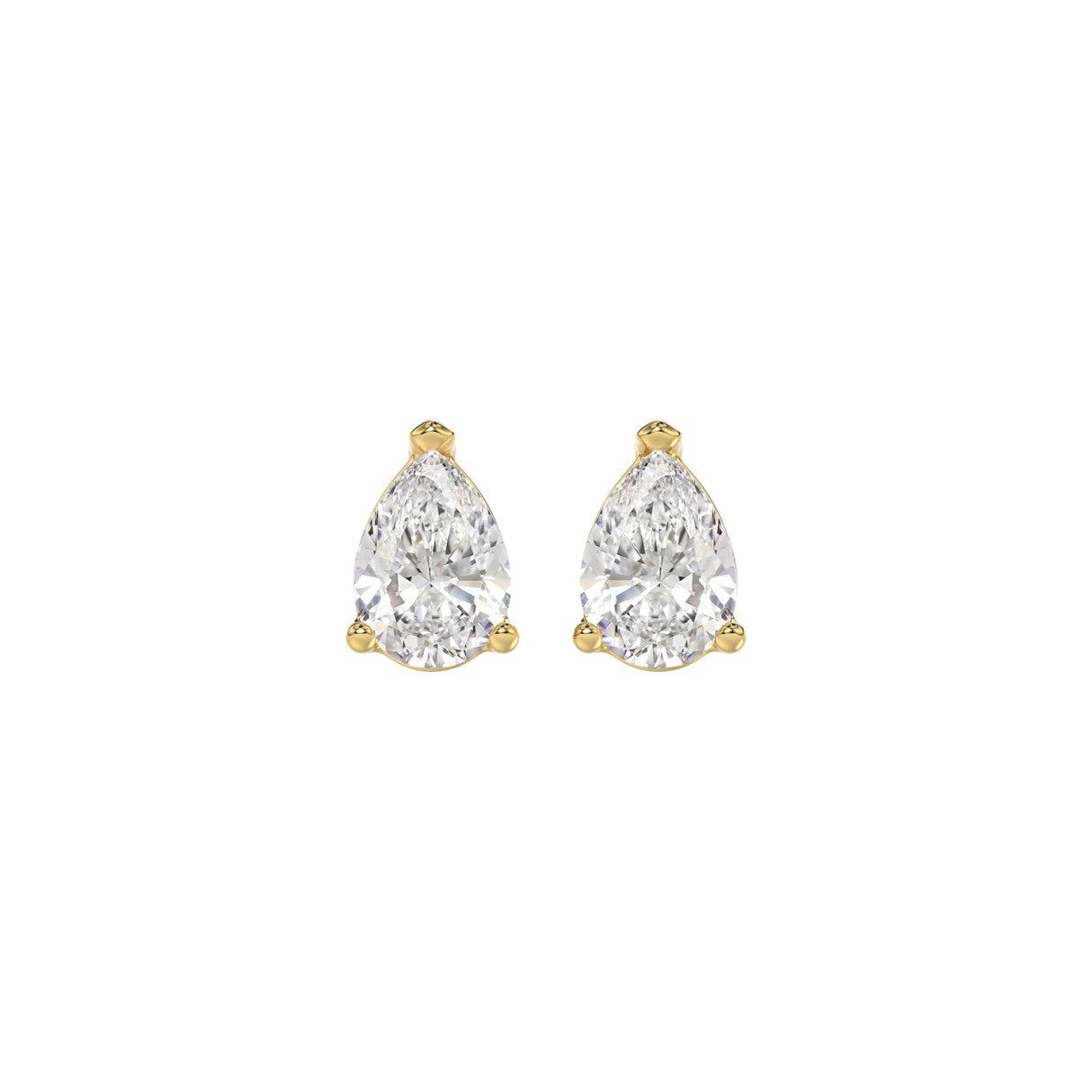 LADIES SOLITAIRE EARRINGS 1CT PEAR DIAMOND 14K YELLOW GOLD
