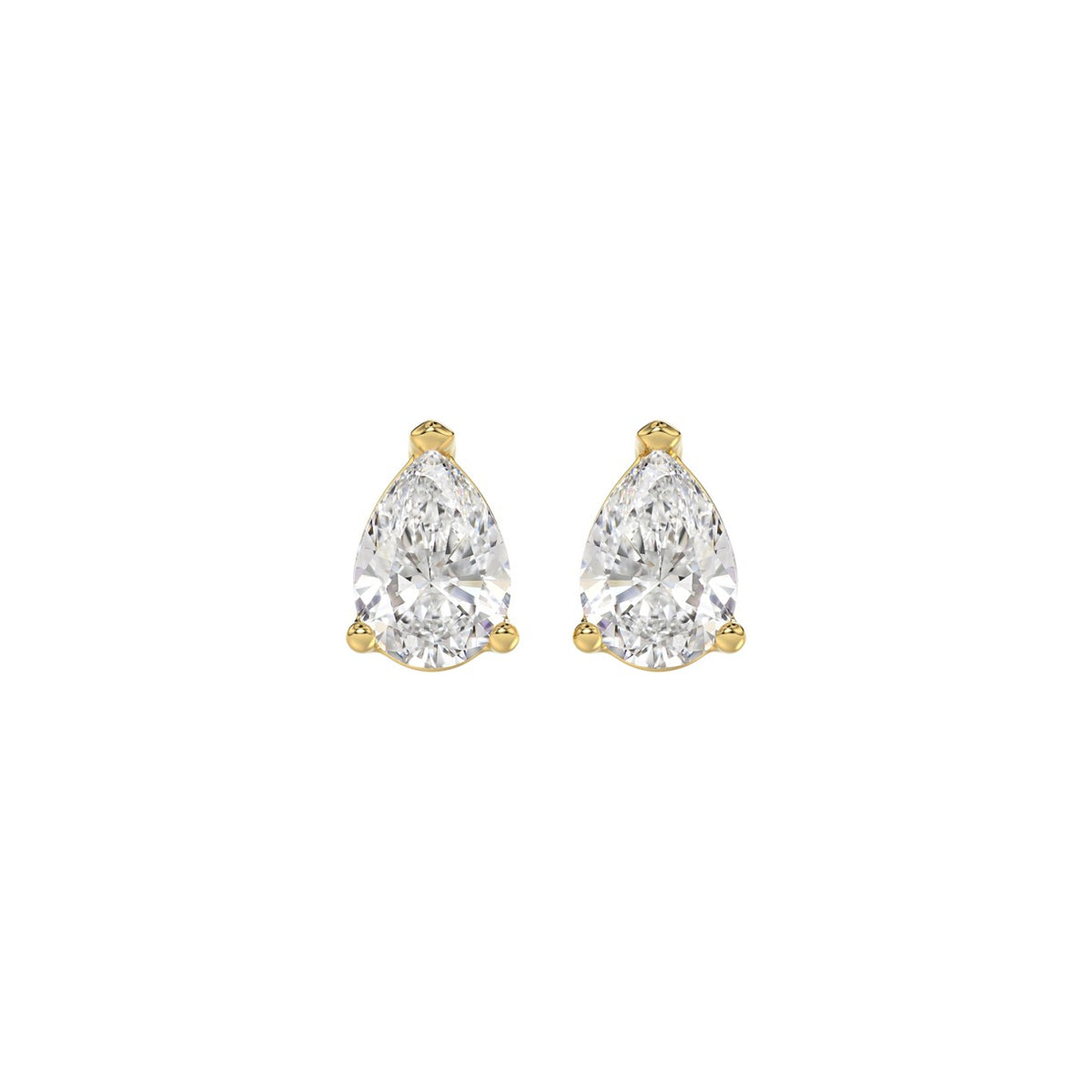 LADIES SOLITAIRE EARRINGS 1CT PEAR DIAMOND 14K YELLOW GOLD